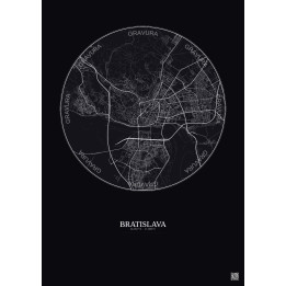 Affiche Bratislava – Poster carte de ville 6km | Gravura – Fond foncé