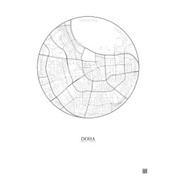 Affiche Doha – Poster carte de ville 2.5km | Gravura – Fond clair