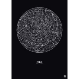 Affiche Paris – Poster carte de ville 6km | Gravura – Fond foncé