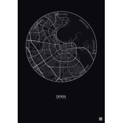 Affiche Doha – Poster carte de ville 6km | Gravura – Fond foncé