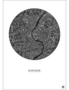 Affiche Bangkok – Poster vue satellite 6km N&B | Gravura – Fond clair 2
