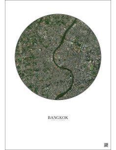 Affiche Bangkok – Poster vue satellite 6km Couleur | Gravura – Fond clair 2