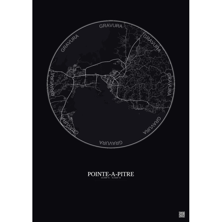 Affiche Pointe A Pitre – Poster carte de ville 10km | Gravura – Fond foncé