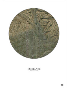 Dushanbe Satellite View Poster 10km Color | Gravura – Light background 2