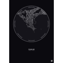 Affiche Dakar – Poster carte de ville 10km | Gravura – Fond foncé