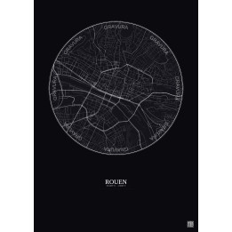 Affiche Rouen – Poster carte de ville 2.5km | Gravura – Fond foncé