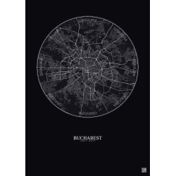 Affiche Bucharest – Poster carte de ville 10km | Gravura – Fond foncé