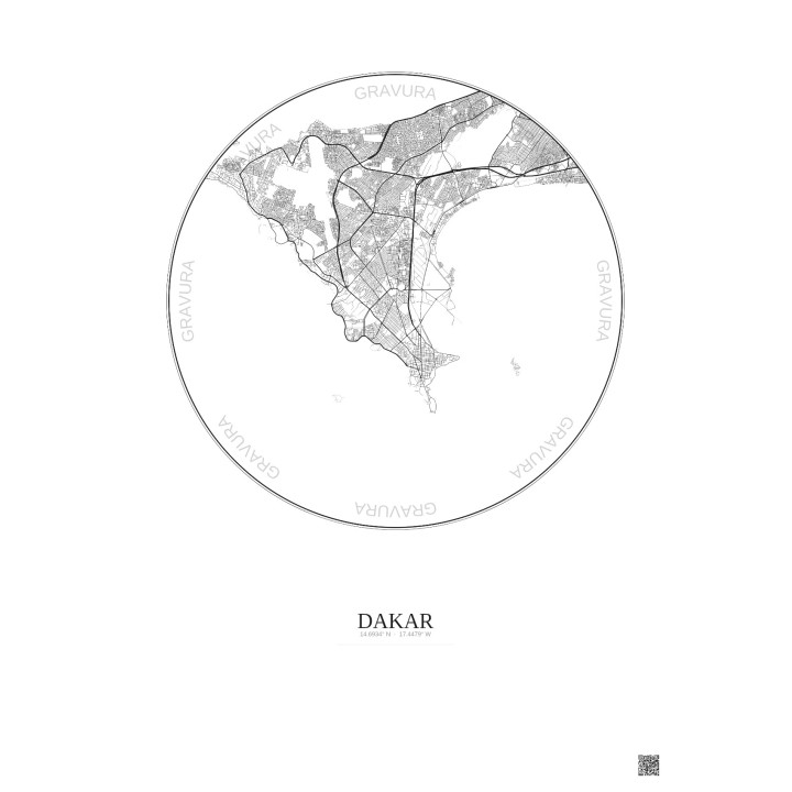 Affiche Dakar – Poster carte de ville 10km | Gravura – Fond clair
