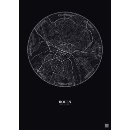 Affiche Rouen – Poster carte de ville 5km | Gravura – Fond foncé