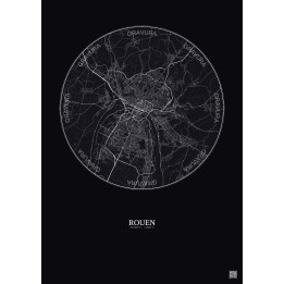Affiche Rouen – Poster carte de ville 10km | Gravura – Fond foncé