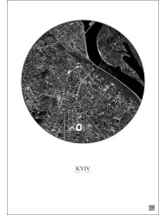 Affiche Kyiv – Poster vue satellite 2.5km N&B | Gravura – Fond clair