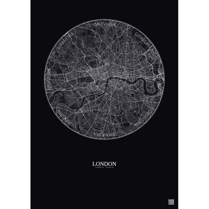 London City Map Poster 10km | Gravura – Dark background