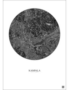Affiche Kampala – Poster vue satellite 2.5km N&B | Gravura – Fond clair 2