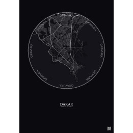 Affiche Dakar – Poster carte de ville 6km | Gravura – Fond foncé
