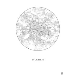 Affiche Bucharest – Poster carte de ville 10km | Gravura – Fond clair