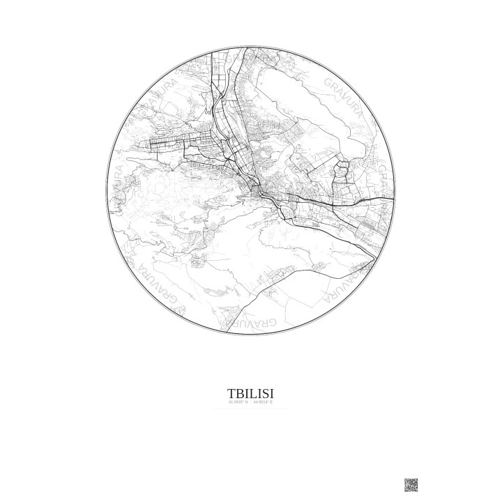 Affiche Tbilisi – Poster carte de ville 10km | Gravura – Fond clair