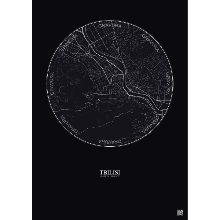 Affiche Tbilisi – Poster carte de ville 2.5km | Gravura – Fond foncé