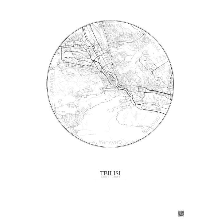 Affiche Tbilisi – Poster carte de ville 6km | Gravura – Fond clair
