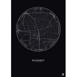 Affiche Bucharest – Poster carte de ville 2.5km | Gravura – Fond foncé