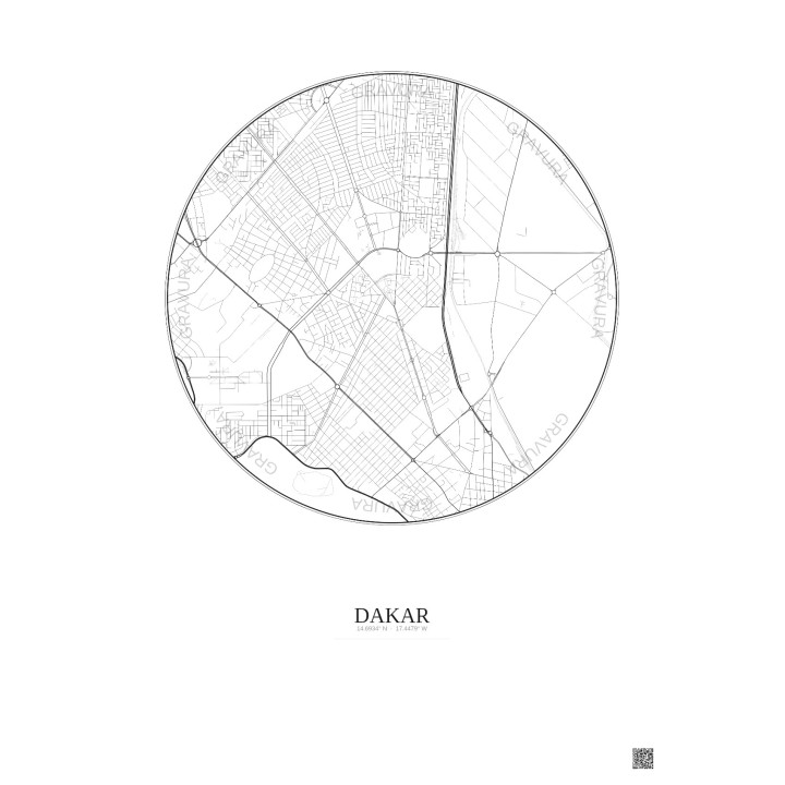Affiche Dakar – Poster carte de ville 2.5km | Gravura – Fond clair