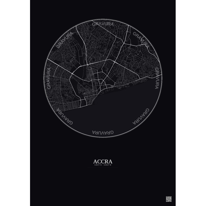 Accra City Map Poster 6km | Gravura – Dark background