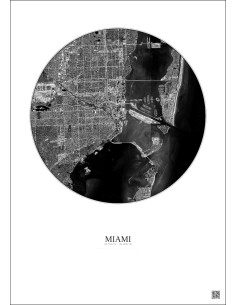 Miami Satellite View Poster 10km B&W | Gravura – Light background 2