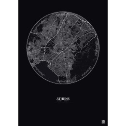 Affiche Athens – Poster carte de ville 10km | Gravura – Fond foncé