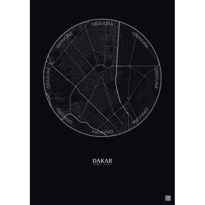 Affiche Dakar – Poster carte de ville 2.5km | Gravura – Fond foncé