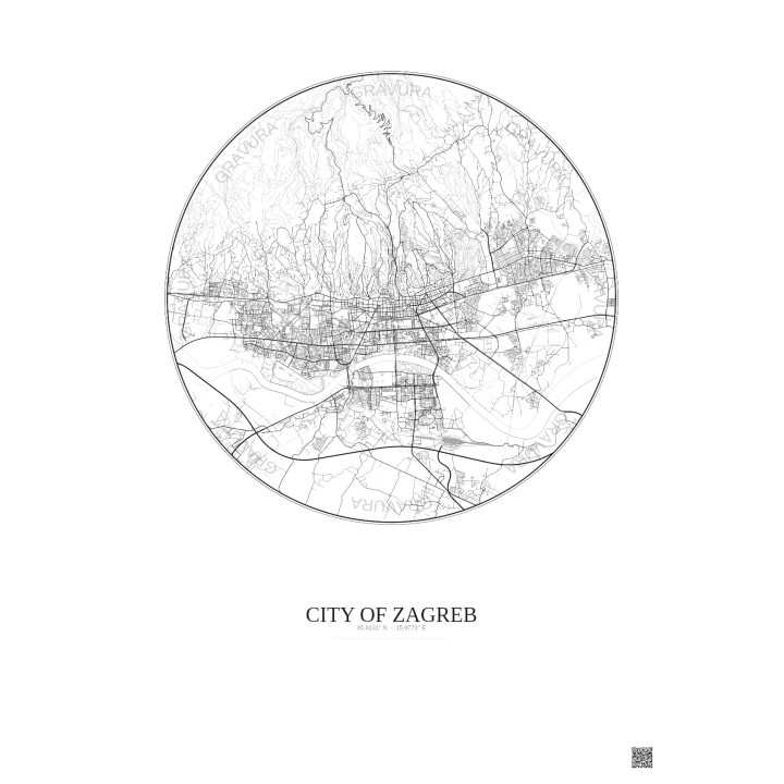 Affiche City Of Zagreb – Poster carte de ville 10km | Gravura – Fond clair