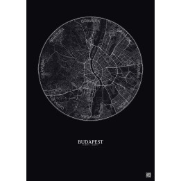 Affiche Budapest – Poster carte de ville 10km | Gravura – Fond foncé