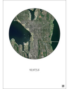 Affiche Seattle – Poster vue satellite 5km Couleur | Gravura – Fond clair 2