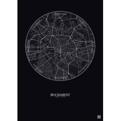 Affiche Bucharest – Poster carte de ville 6km | Gravura – Fond foncé