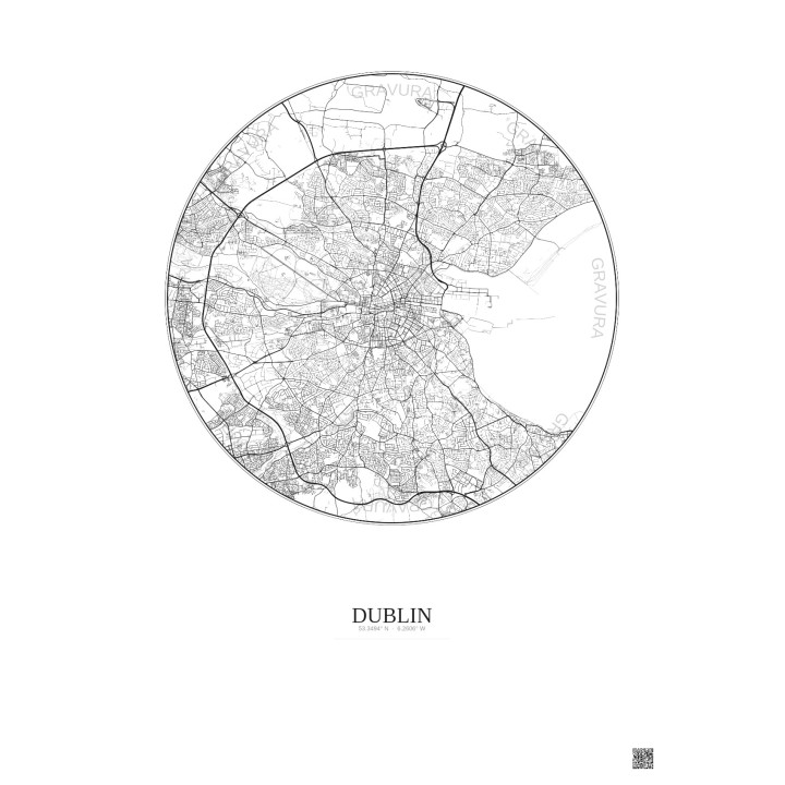 Dublin City Map Poster 10km | Gravura – Light background