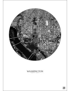 Affiche Washington – Poster vue satellite 2.5km N&B | Gravura – Fond clair 2