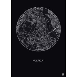 Affiche New Delhi – Poster carte de ville 10km | Gravura – Fond foncé