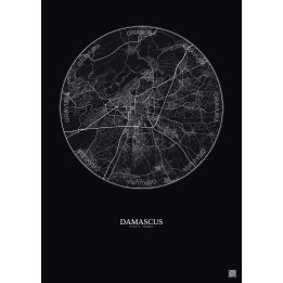 Affiche Damascus – Poster carte de ville 10km | Gravura – Fond foncé