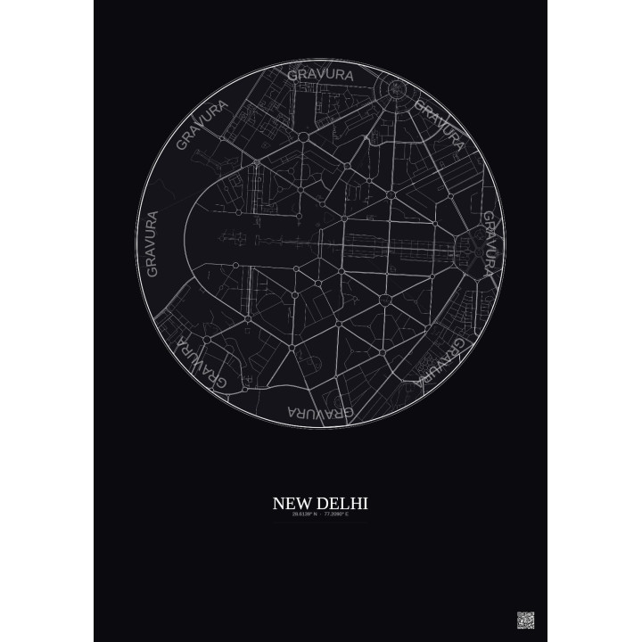 New Delhi City Map Poster 2.5km | Gravura – Dark background