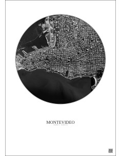 Montevideo Satellite View Poster 2.5km B&W | Gravura – Light background 2