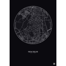 Affiche New Delhi – Poster carte de ville 6km | Gravura – Fond foncé