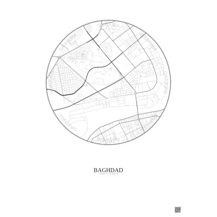 Affiche Baghdad – Poster carte de ville 2.5km | Gravura – Fond clair