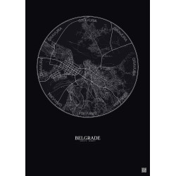 Affiche Belgrade – Poster carte de ville 10km | Gravura – Fond foncé
