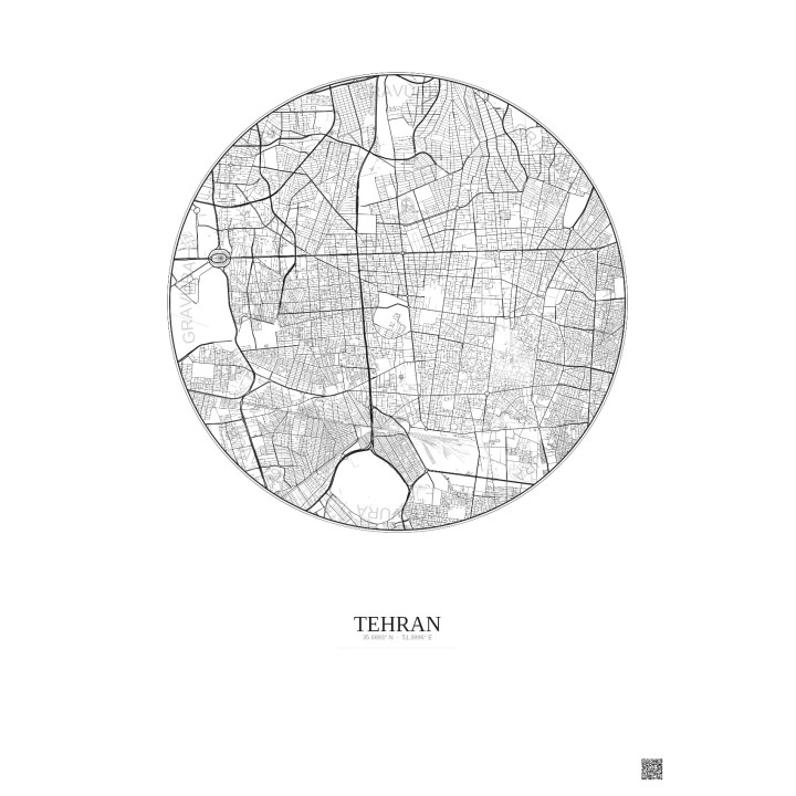Affiche Tehran – Poster carte de ville 6km | Gravura – Fond clair
