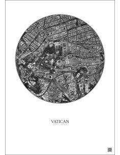 Affiche Vatican – Poster vue satellite 1km N&B | Gravura – Fond clair 2