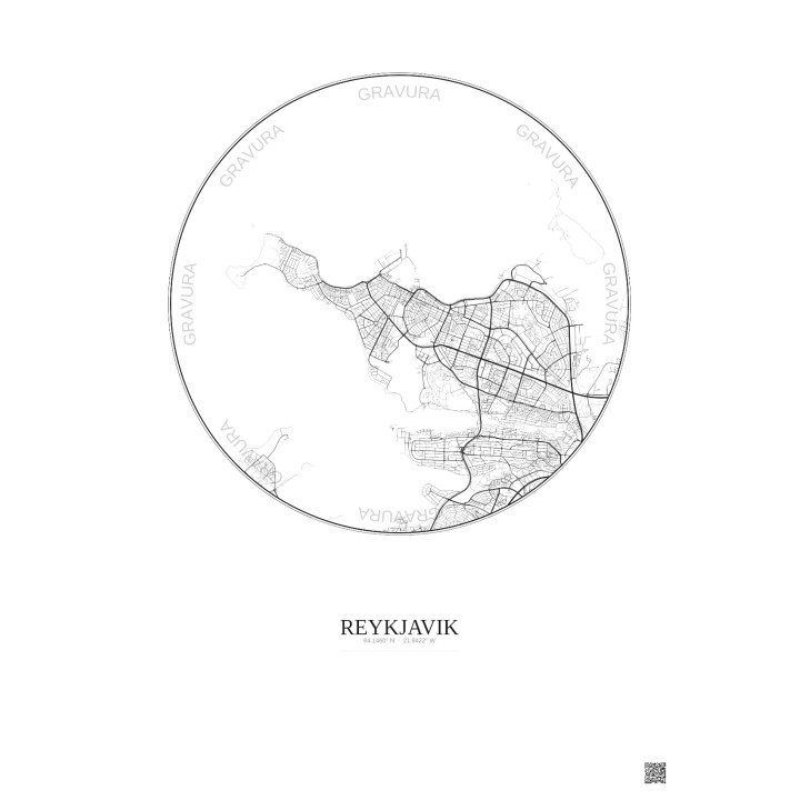 Reykjavik City Map Poster 6km | Gravura – Light background