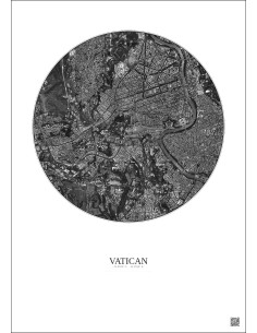 Affiche Vatican – Poster vue satellite 2.5km N&B | Gravura – Fond clair 2