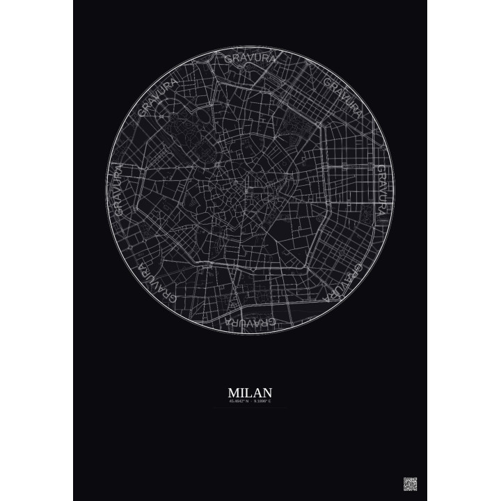 Milan City Map Poster 2.5km | Gravura – Dark background