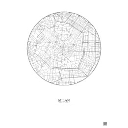 Affiche Milan – Poster carte de ville 2.5km | Gravura – Fond clair