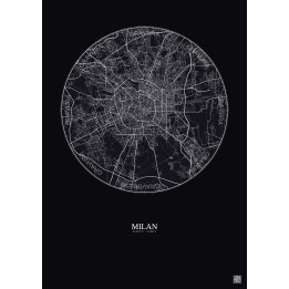 Affiche Milan – Poster carte de ville 10km | Gravura – Fond foncé
