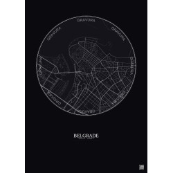Affiche Belgrade – Poster carte de ville 2.5km | Gravura – Fond foncé