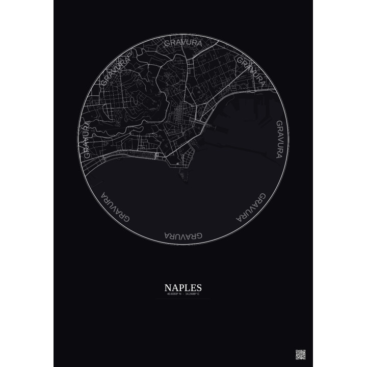 Naples City Map Poster 2.5km | Gravura – Dark background